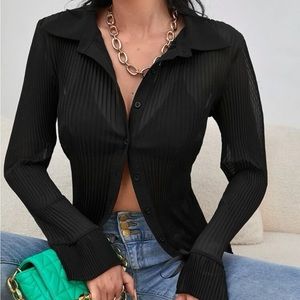 Split cuff sheer chiffon shirt
